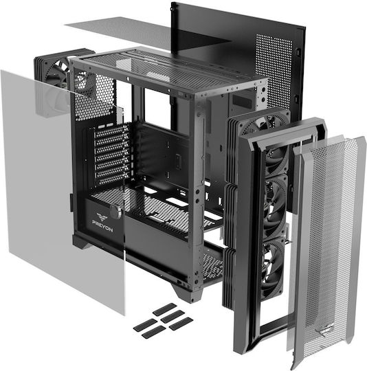 Preyon Nest Windy Gaming Midi-Turm Computergehäuse mit Seitenfenster Schwarz