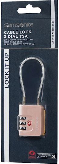Samsonite Cablelock 3 Dial Steel Padlock with Cable Combination with TSA Certification 35mm Pink 1pcs