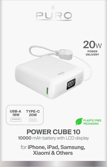 Puro Power Bank 10000mAh 20W with USB-A Port and USB-C Port Power Delivery White