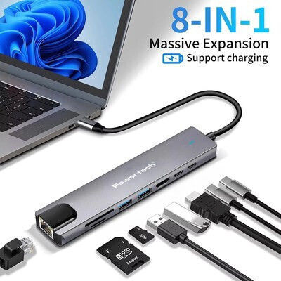 Powertech USB-C Docking Station με HDMI 4K PD Ethernet Γκρι (PT-1537)