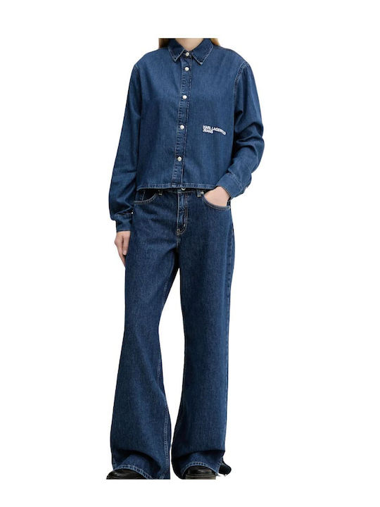 Mânecă lungă Femei Denim Cămașă Blue Denim