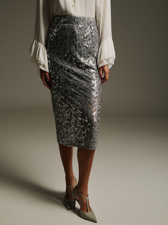Pencil High-waisted Midi Skirt Floral Gray