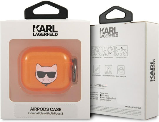 Karl Lagerfeld Choupette Silicone Case with Keychain Orange for Apple AirPods 3