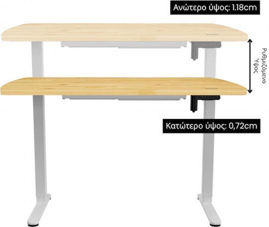 Elektrisch Schreibtisch aus Massivholz White, Pine mit Metallbeinen & verstellbarer Höhe 120x60cm