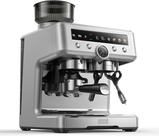 Mova Αυτόματη Μηχανή Espresso 2650W Πίεσης 20bar με Μύλο Άλεσης Ασημί