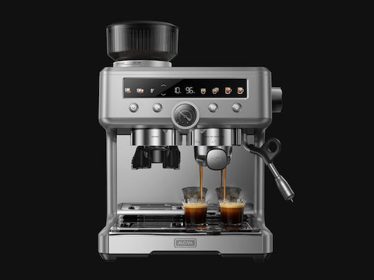 Mova Αυτόματη Μηχανή Espresso 2650W Πίεσης 20bar με Μύλο Άλεσης Ασημί