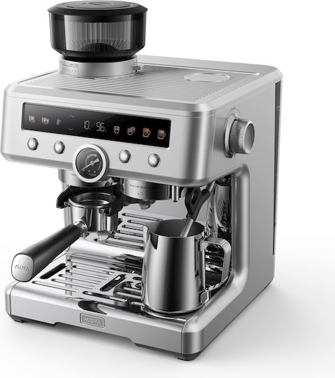 Mova Αυτόματη Μηχανή Espresso 2650W Πίεσης 20bar με Μύλο Άλεσης Ασημί