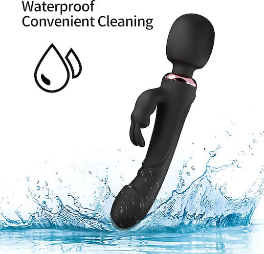 Smd Limitless Wand Vibrator 3-in-1 Rabbit Wireless Clitoral Vibrator & Realistic Dildo Black