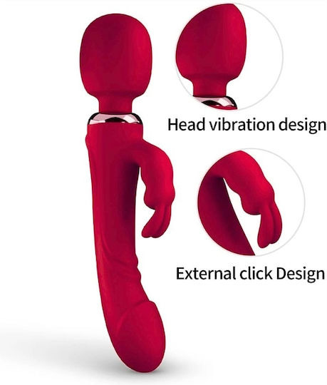 Smd Limitless Wand Vibrator 3-in-1 Rabbit Wireless Clitoral Vibrator & Realistic Dildo Red