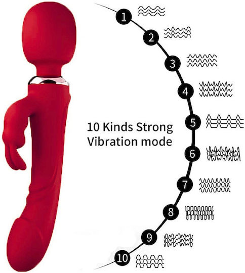 Smd Limitless Wand Vibrator 3-in-1 Rabbit Wireless Clitoral Vibrator & Realistic Dildo Red