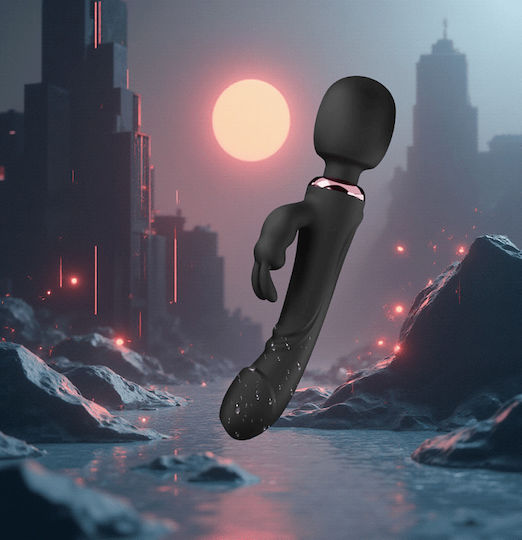 Smd Limitless Wand Vibrator 3-in-1 Rabbit Wireless Clitoral Vibrator & Realistic Dildo Black