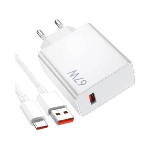 Mobile Phone Charger With USB-A Port And USB-C Cable 67W Power Delivery SuperCharge White (EV-PS1067)