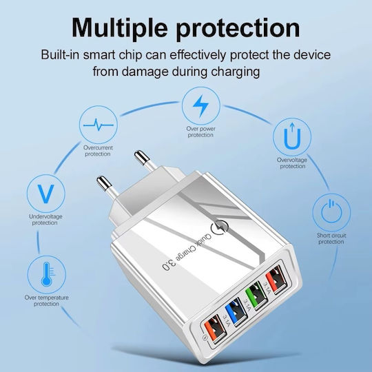 Φορτιστής Χωρίς Καλώδιο με 4 Θύρες USB-A 20W Quick Charge 3.0 Λευκός (6024)