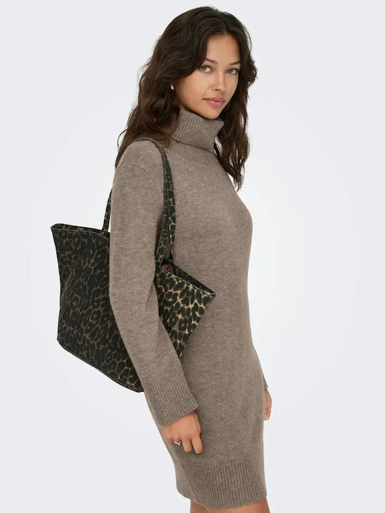 Mini Knitted Turtleneck Brown Dress