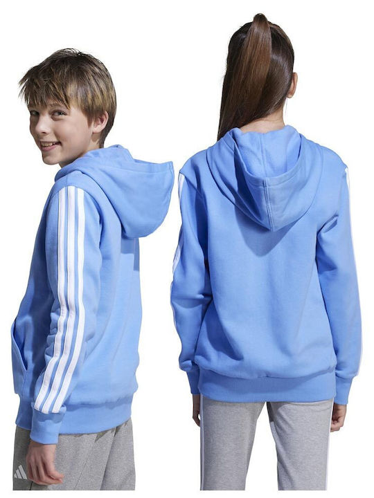 Fleece Kinder-Sweatshirt mit Kapuze Hellblau Essentials 3-Streifen