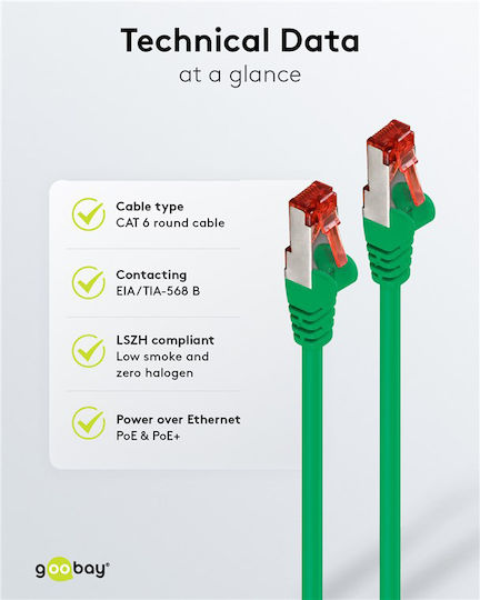 Goobay S/FTP Cat.6 (Gigabit) Καλώδιο Δικτύου Ethernet 0.25m Πράσινο
