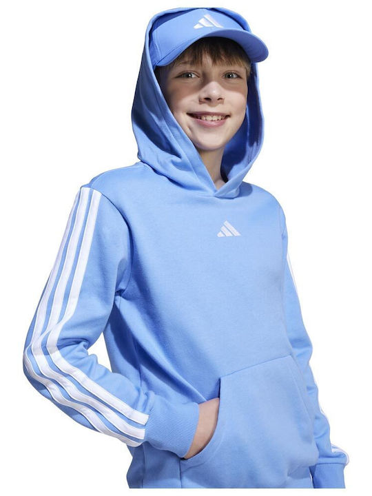 Fleece Kinder-Sweatshirt mit Kapuze Hellblau Essentials 3-Streifen
