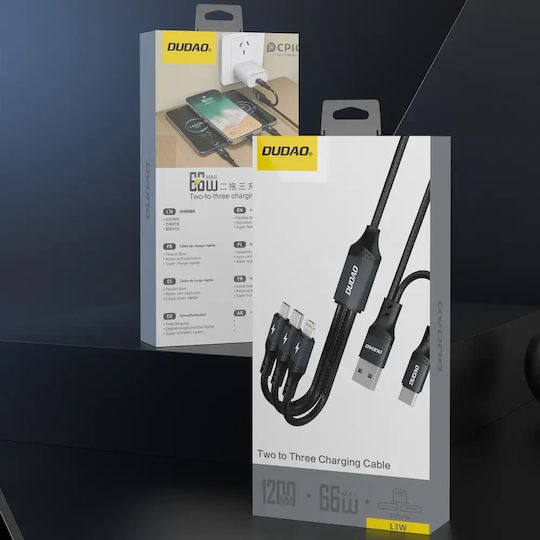 Dudao Braided USB to Lightning / Type-C / micro USB Cable Μαύρο 1.2m 304004-198959