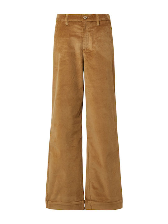 Label Γυναικείο Υφασμάτινο Παντελόνι σε Wide Γραμμή Brown