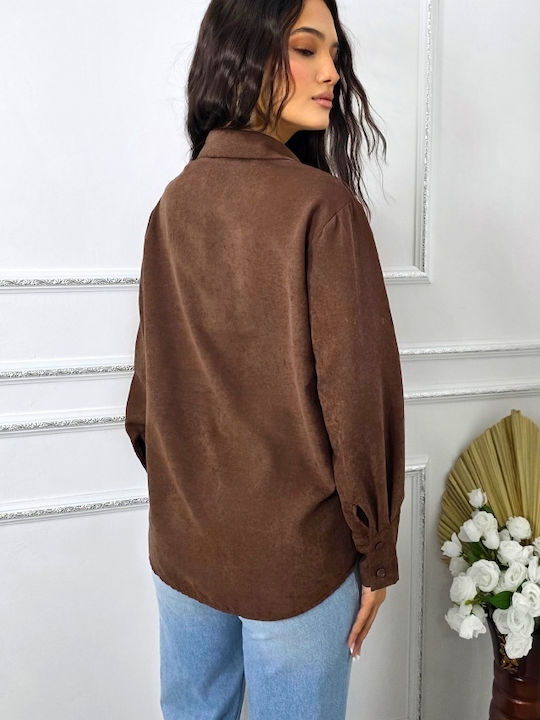 Μακρυμάνικο Γυναικείο Πουκάμισο Brown Μονόχρωμο