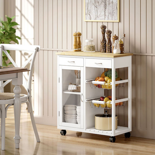 HomCom Τρόλεϊ Κουζίνας Ξύλινο 2 Θέσεων Λευκό 67x35x80cm