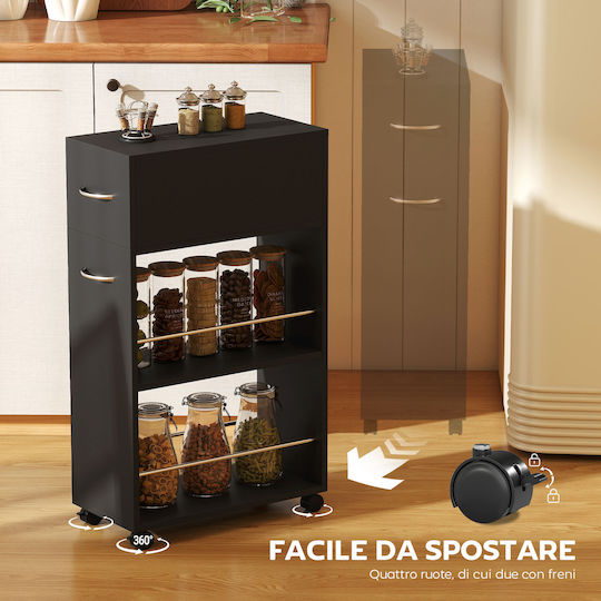 HomCom Τρόλεϊ Κουζίνας Ξύλινο Μαύρο 50x25x85cm