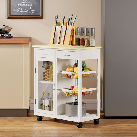 HomCom Τρόλεϊ Κουζίνας Ξύλινο 2 Θέσεων Λευκό 67x35x80cm
