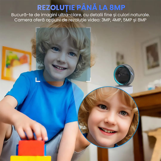 Cameră Rotativă Wireless Full HD 1080p Video Cameră Audio Rotire 360° Viziune Nocturnă cu Infraroșu Detectare Mișcare Sunet Audio Bidirecțional WiFi 2.4GHz 4 Utilizatori iOS Android Stocare Cloud Neagră