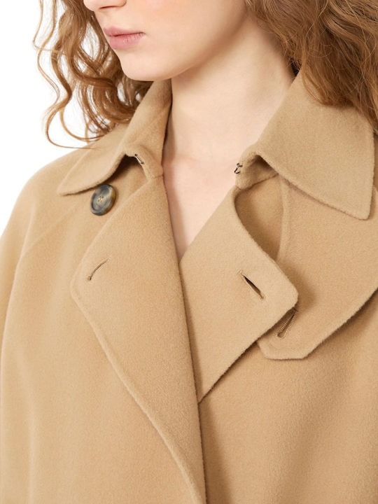 Damen Beige Mantel mit Gürtel