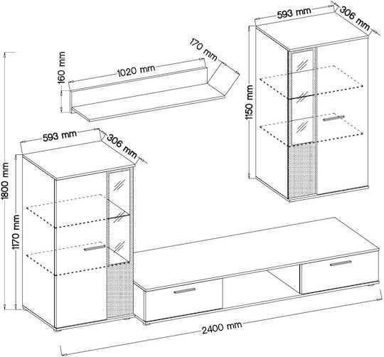 Wohnzimmer TV-Einheit Arlington Fusiko mit Vitrine