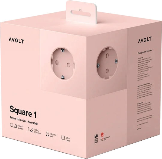 AVOLT PowerCube 3 Positionen mit USB-C und Kabel 1.8m Rosa
