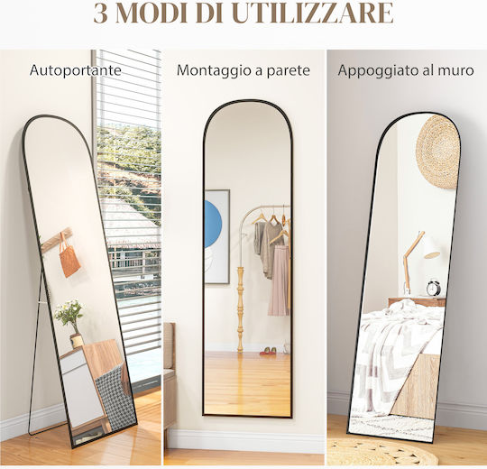 HomCom Boden- oder Standspiegel Gewölbt mit Schwarzem Aluminium Rahmen 161.5x50cm
