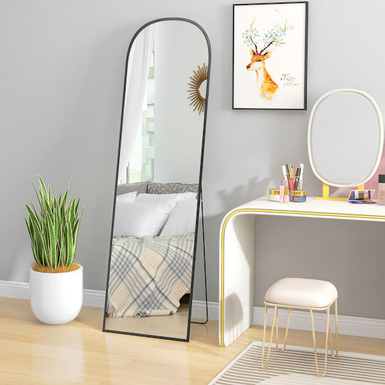 HomCom Boden- oder Standspiegel Gewölbt mit Schwarzem Aluminium Rahmen 161.5x50cm