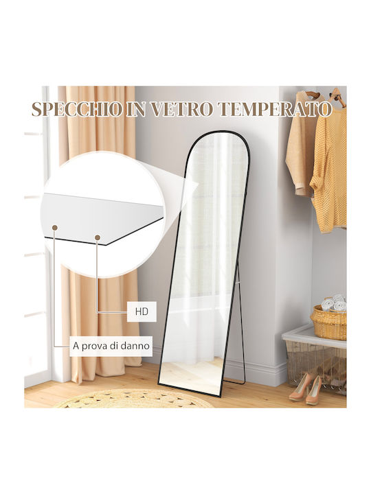 HomCom Boden- oder Standspiegel Gewölbt mit Schwarzem Aluminium Rahmen 161.5x50cm
