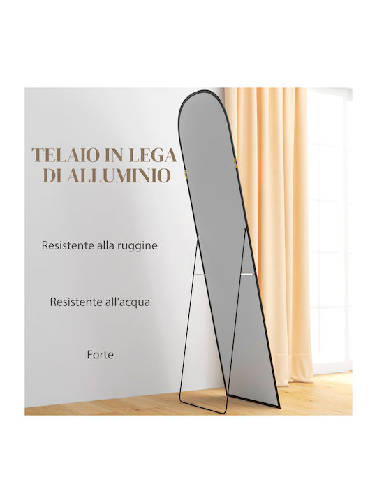 HomCom Boden- oder Standspiegel Gewölbt mit Schwarzem Aluminium Rahmen 161.5x50cm