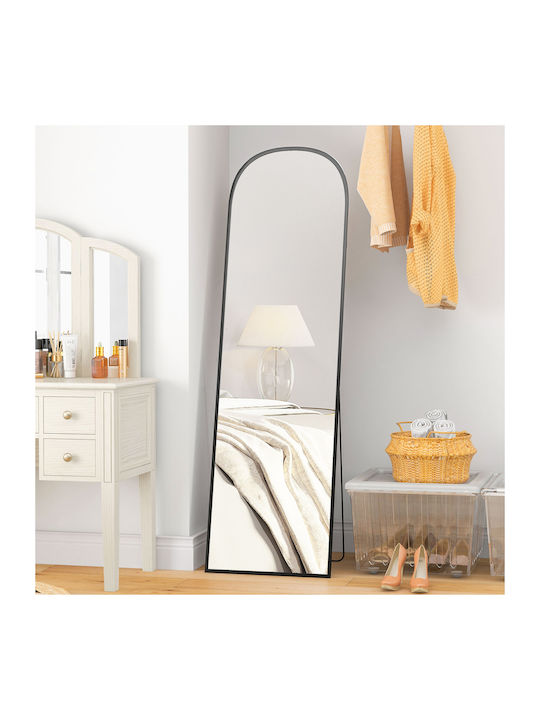 HomCom Boden- oder Standspiegel Gewölbt mit Schwarzem Aluminium Rahmen 161.5x50cm