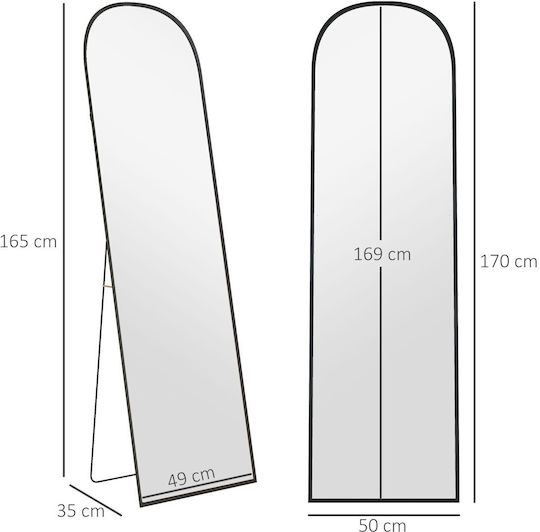 HomCom Boden- oder Standspiegel Gewölbt mit Schwarzem Aluminium Rahmen 161.5x50cm