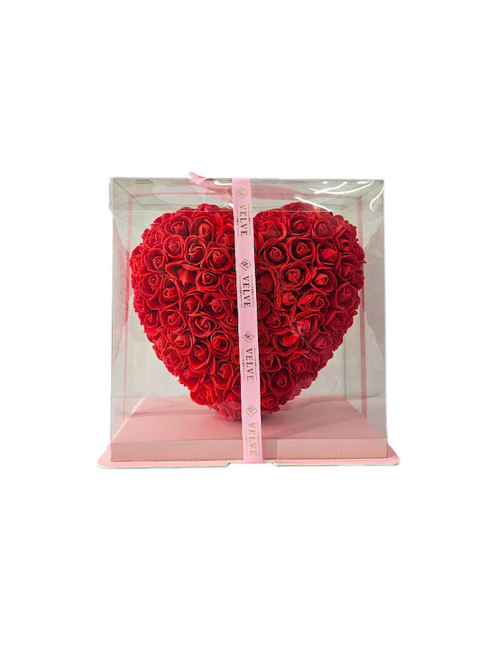 Aranjament Floral În Formă De Inimă Trandafiri Din Spumă Handmade În Cutie Cadou Roșu 22 Cm