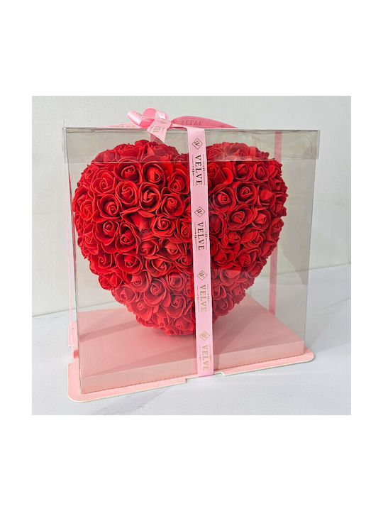 Aranjament Floral În Formă De Inimă Trandafiri Din Spumă Handmade În Cutie Cadou Roșu 22 Cm