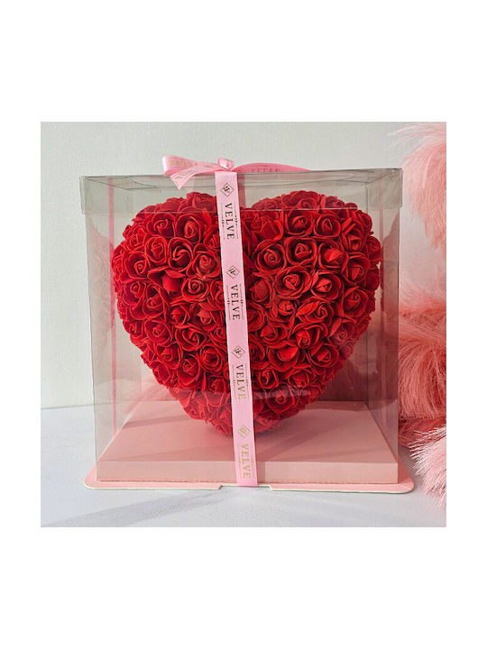 Aranjament Floral În Formă De Inimă Trandafiri Din Spumă Handmade În Cutie Cadou Roșu 22 Cm
