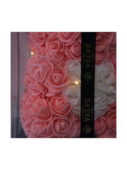 Floral Teddy Bear 25 Cm Bright Leds Foam Roses White Heart In Gift Box Powder Pink