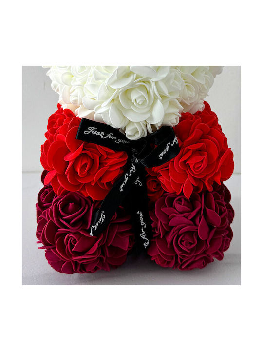 Floral Teddy Bear Rainbow Handmade Foam Roses 25 Cm In Gift Box Red