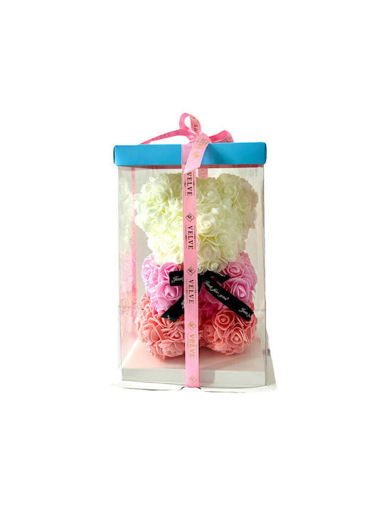 Ursuleț De Pluș Floral Curcubeu Trandafiri Din Spumă Handmade 25 Cm În Cutie Cadou Coral