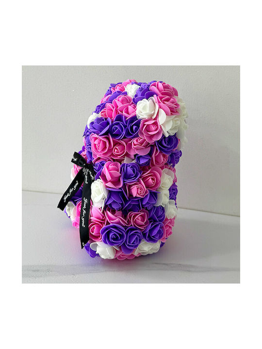Floral Mosaic Ursuleț Spumă Trandafiri 25 Cm Decorat Manual În Cutie Cadou Mov-Liliachiu-Alb