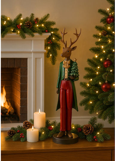 Due esse Christmas Figure Reindeer Red-Green Polyresin 31cm 2 Designs