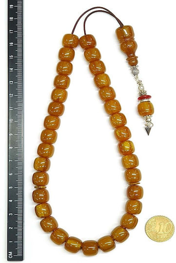 Roloi Komboloi Mastic Worry Beads with 33 Beads Honey 32cm