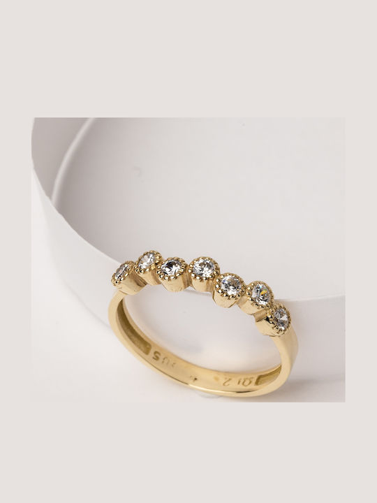 Lunaorocreations Women's Half Eternity Bands Zircon Yellow Gold Ring