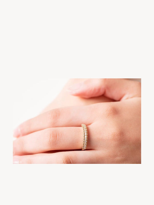 Lunaorocreations Damen Ring Halbe Ewigkeitsringe Zirkon Gelbes Gold 14 Karat