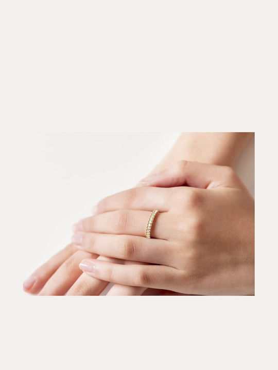 Lunaorocreations Damen Ring Halbe Ewigkeitsringe Zirkon Gelbes Gold 14 Karat