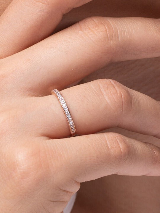 Lunaorocreations Women's Half Eternity Band Ring with Zircon Stones Yellow Gold 14K